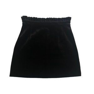 TOPSHOP Black Velour High-Waist Mini Skirt Frill Hem Size 0